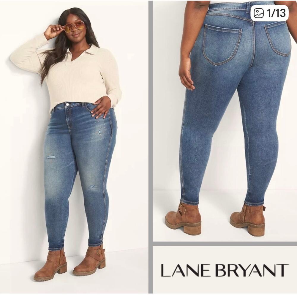 Lane Bryant Curvy Fit High Rise Jeans 24 2X 3X NWT Flex Waist Distress Straight